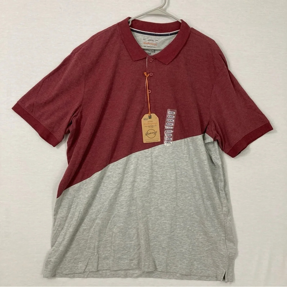 New Weatherproof Burgundy‎ Gray Color Block Short Sleeve Polo Shirt XXXL